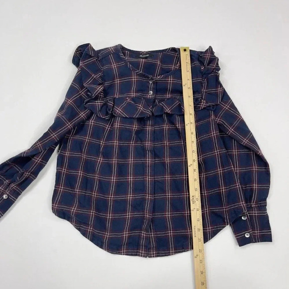Madewell Navy Plaid Ruffle Yoke Blouse - Picture 4 of 9
